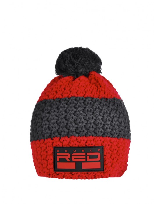 DOUBLE RED COURCHEVEL Pompom Cap Red/Grey